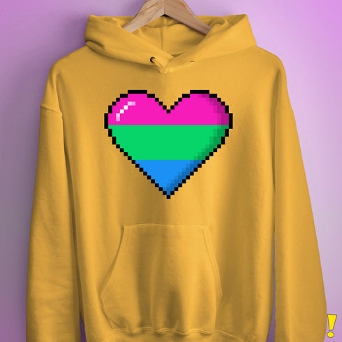 Polysexual Pride 8-Bit Pixel Heart Hoodie - Mustard